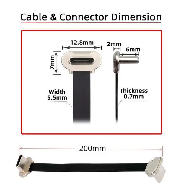 Alt view image 7 of 7 - 7.87 Inch USB C Short Flat Cable,USB 2.0 Type C Dual 90 Degree Angled PD 65W Fast Charge Data Extension Cable 200MM for Power Banks
