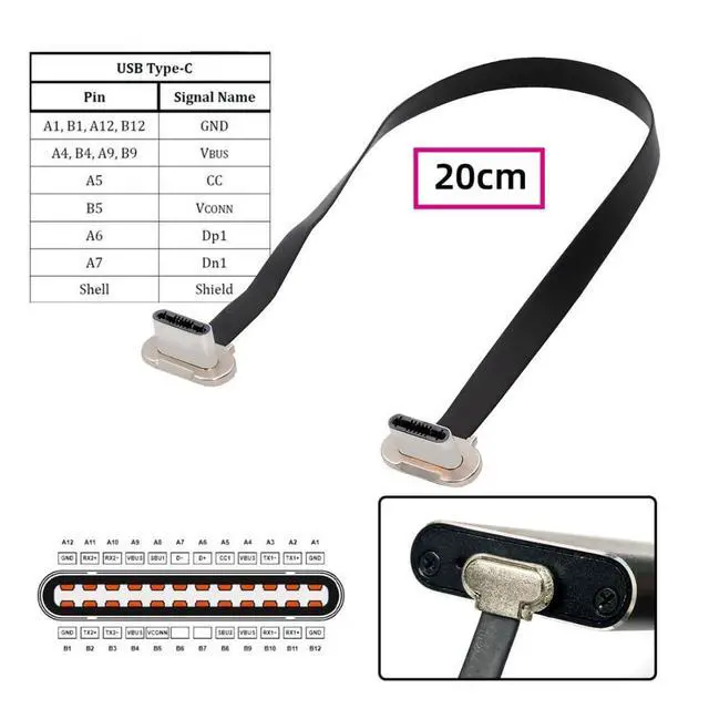 Alt view image 5 of 7 - 7.87 Inch USB C Short Flat Cable,USB 2.0 Type C Dual 90 Degree Angled PD 65W Fast Charge Data Extension Cable 20CM for Power Banks