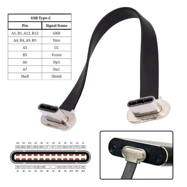 Alt view image 5 of 7 - 0.23FT USB C Short Flat Cable, USB 2.0 Type C Dual 90 Degree Angled PD 65W Fast Charge Data Extension Cable 70MM