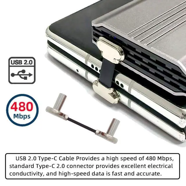 Alt view image 3 of 7 - 0.78Inch USB C Short Flat Cable, USB 2.0 Type C Dual 90 Degree Angled PD 65W Fast Charge Data Extension Cable for Power Bank