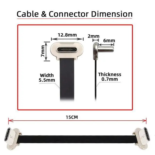 Alt view image 7 of 7 - 5.91 Inch USB C Short Flat Cable,USB 2.0 Type C Dual 90 Degree Angled PD 65W Fast Charge Data Extension Cable 15CM for Power Banks