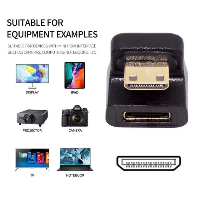 Alt view image 4 of 7 - Mini HDMI Male to Mini HDMI Female 8K@60Hz 4K@120Hz 180 Degree Down Angled Extension Adapter Converter Connector