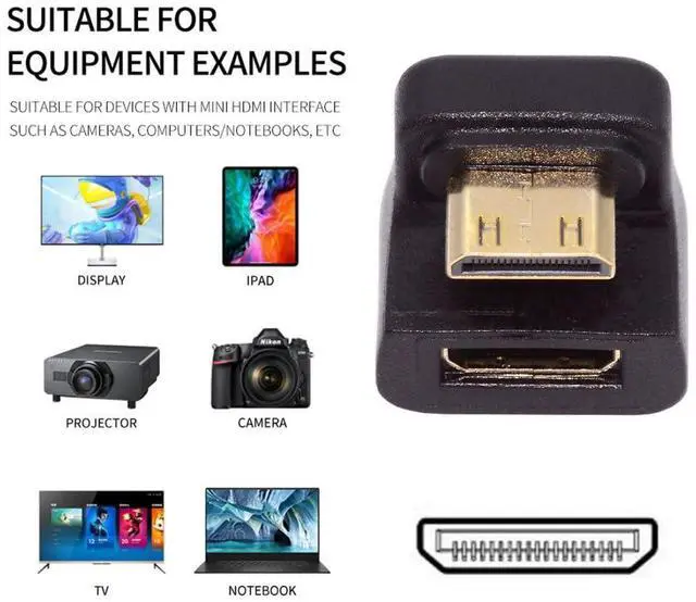 Alt view image 4 of 7 - Mini HDMI Male to Mini HDMI Female 8K@60Hz 4K@120Hz 180 Degree UP Angled Extension Adapter Converter Connector