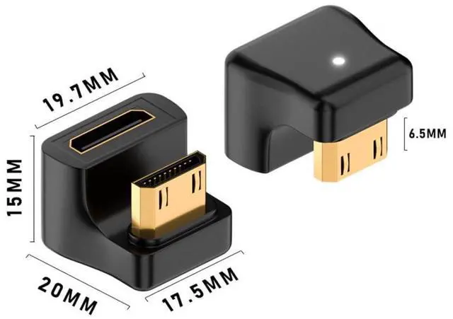 Alt view image 5 of 7 - Mini HDMI Male to Mini HDMI Female 8K@60Hz 4K@120Hz 180 Degree UP Angled Extension Adapter Converter Connector
