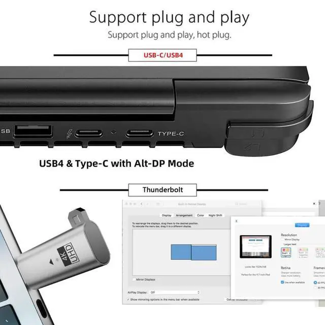 Alt view image 4 of 7 - USB C Virtual Display Adapter USB Type C Monitor Dummy Plug Headless Ghost Display Emulator Support EDID 3840x2160 4K@60hz with Indicator Light Compatible with Thunderbolt 3/4 Silver
