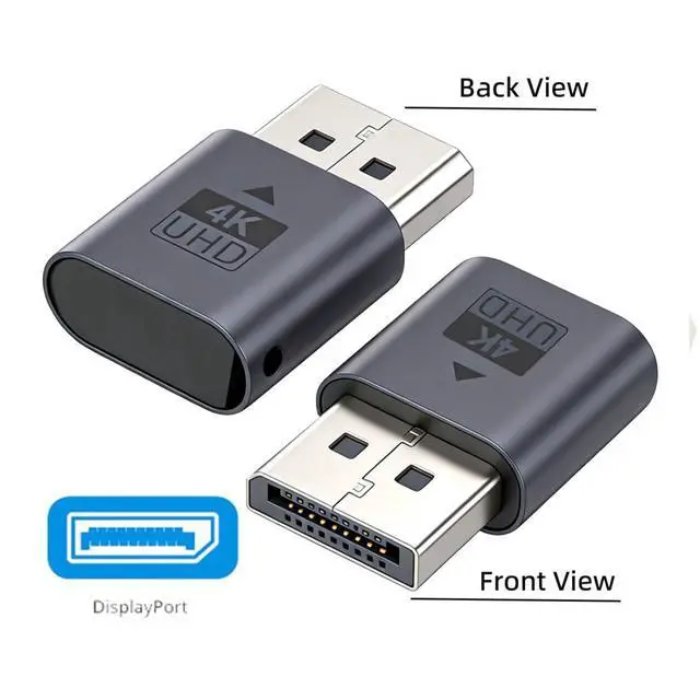 Alt view image 2 of 7 - DisplayPort Virtual Display Adapter DisplayPort Monitor Dummy Plug Headless Ghost Display Emulator Support 3840x2160 4K@17hz with Indicator Light