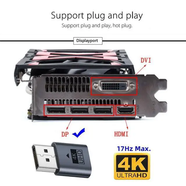 Alt view image 3 of 7 - DisplayPort Virtual Display Adapter DisplayPort Monitor Dummy Plug Headless Ghost Display Emulator Support 3840x2160 4K@17hz with Indicator Light
