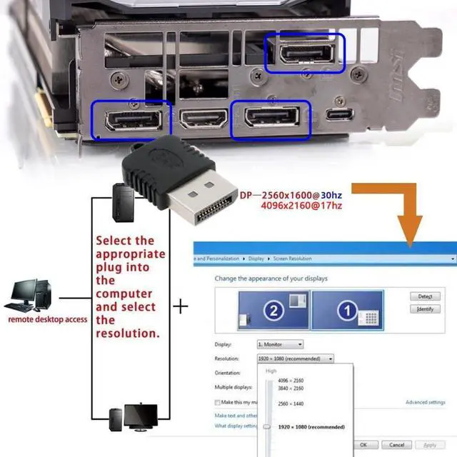 Alt view image 5 of 7 - DisplayPort Virtual Display Adapter DisplayPort Monitor Dummy Plug Headless Ghost Display Emulator Support 3840x2160 4K@17hz