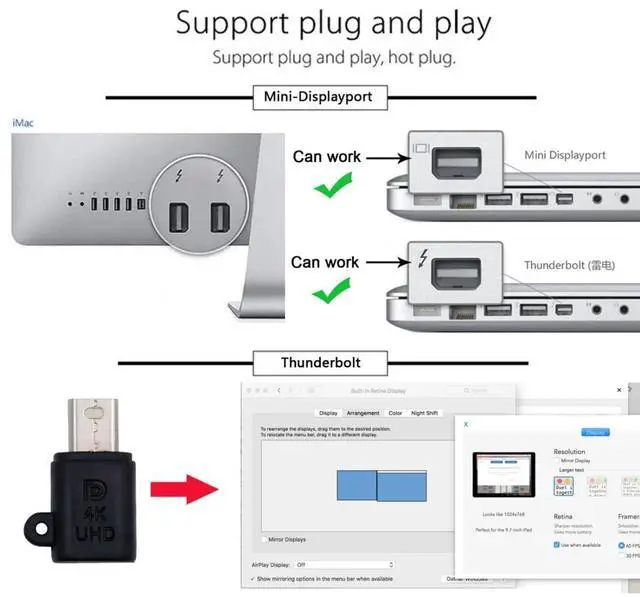 Alt view image 2 of 7 - Mini DisplayPort Virtual Display Adapter Mini DisplayPort Monitor Dummy Plug Headless Ghost Display Emulator Support 3840x2160 4K@17hz