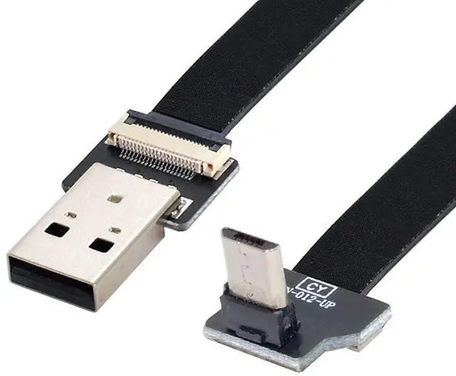 Main image of Micro USB Flat Cable USB 2.0 Male to Micro USB Male 90 Degree UP Angled Data Transfer Charging Ribbon Flex Extension Cable Adapter 0.2M