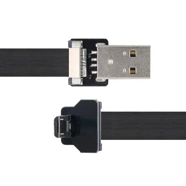 Alt view image 7 of 7 - Micro USB Flat Cable USB 2.0 Male to Micro USB Male 90 Degree UP Angled Data Transfer Charging Ribbon Flex Extension Cable Adapter 0.2M