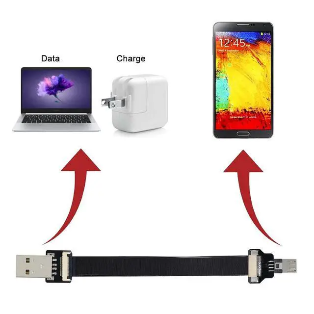 Alt view image 3 of 7 - Micro USB Flat Cable USB 2.0 Male to Micro USB Male Ribbon Flex Extension Cable Adapter 0.5M