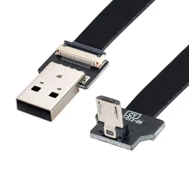 Main image of Micro USB Flat Cable USB 2.0 Male to Micro USB Male 90 Degree Down Angled Ribbon Flex Extension Cable Adapter 2.0M
