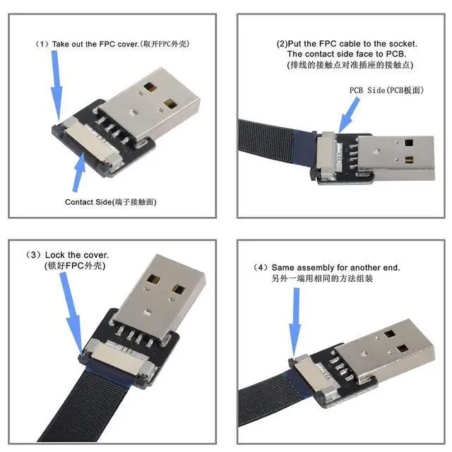 Alt view image 2 of 7 - USB C Flat Cable USB 2.0 Male to USB C Male 90 Degree UP Angled Ribbon Flex Extension Cable Adapter 2.0M