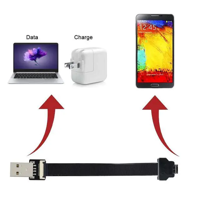 Alt view image 3 of 7 - Micro USB Flat Cable USB 2.0 Male to Micro USB Male 90 Degree Down Angled Ribbon Flex Extension Cable Adapter 2.0M