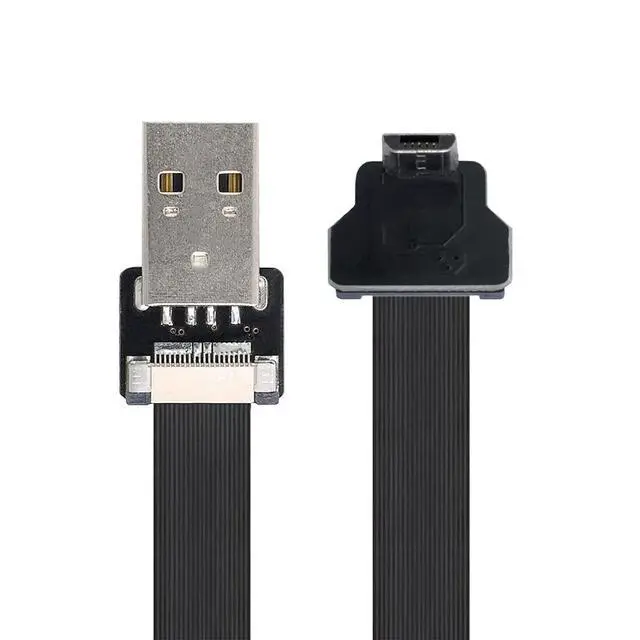 Alt view image 6 of 7 - Micro USB Flat Cable USB 2.0 Male to Micro USB Male 90 Degree Down Angled Ribbon Flex Extension Cable Adapter 2.0M