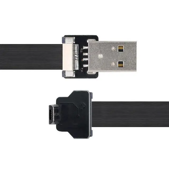 Alt view image 7 of 7 - Micro USB Flat Cable USB 2.0 Male to Micro USB Male 90 Degree Down Angled Ribbon Flex Extension Cable Adapter 2.0M