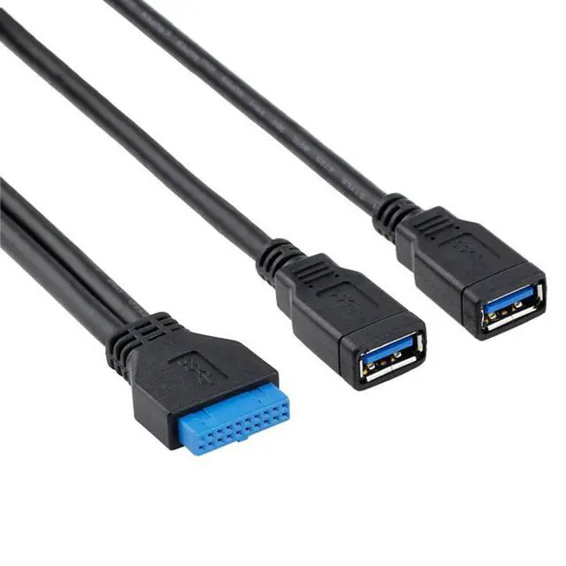 Alt view image 6 of 7 - USB 3.0 Front Panel Header 19/20Pin 1 Male to 2 USB 3.0 Female Y Splitter Mainboard Header Port Extension Cable Adapter 20CM