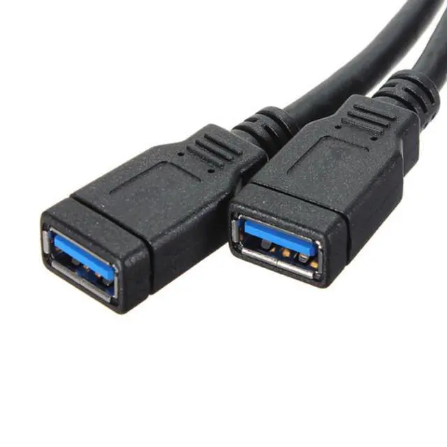 Alt view image 4 of 7 - USB 3.0 Front Panel Header 19/20Pin 1 Male to 2 USB 3.0 Female Y Splitter Mainboard Header Port Extension Cable Adapter 20CM