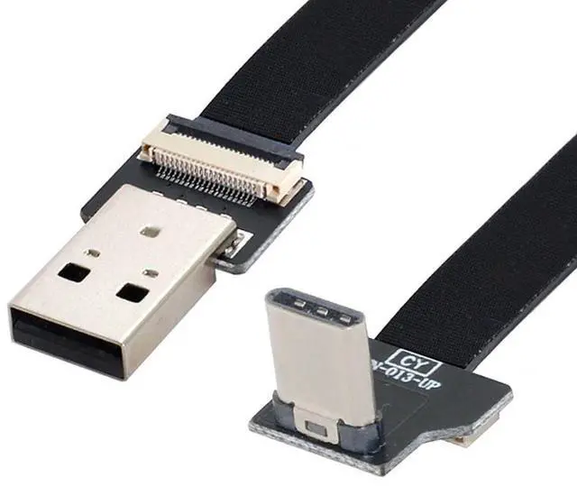 Main image of USB C Flat Cable USB 2.0 Male to USB C Male 90 Degree UP Angled Ribbon Flex Extension Cable Adapter 2.0M