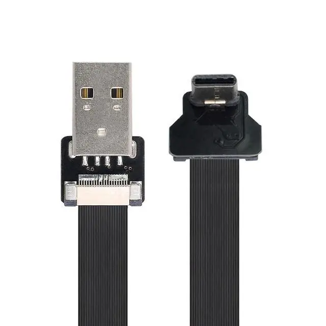 Alt view image 6 of 7 - USB C Flat Cable USB 2.0 Male to USB C Male 90 Degree UP Angled Ribbon Flex Extension Cable Adapter 2.0M