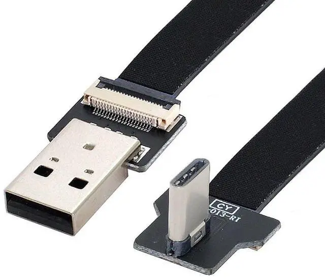 Main image of USB C Flat Cable USB 2.0 Male to USB C Male 90 Degree Right Angled Data Transfer Charging Ribbon Flex Extension Cable Adapter 0.2M