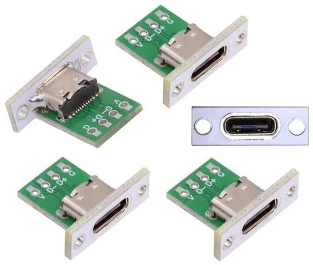 Main image of 5 Pack USB C DIY Connector USB C 24Pin Female Socket Port Repair Replacement Solder Adapter with Panel Mount Screw Hole