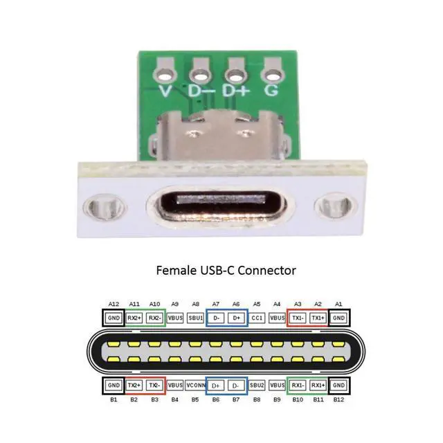 Alt view image 3 of 7 - 5 Pack USB C DIY Connector USB C 24Pin Female Socket Port Repair Replacement Solder Adapter with Panel Mount Screw Hole