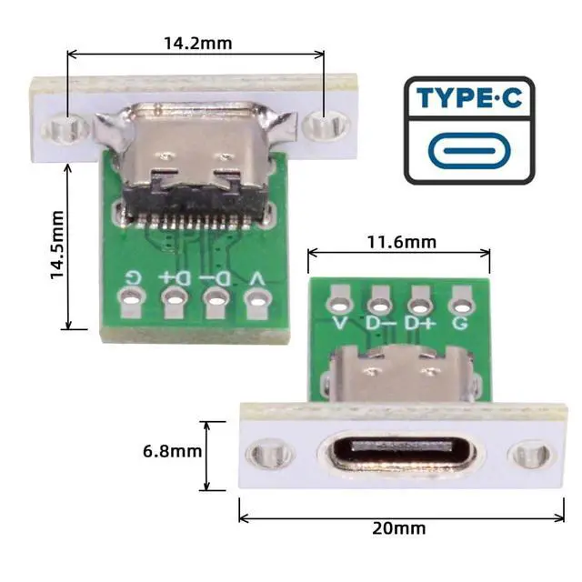 Alt view image 4 of 7 - 5 Pack USB C DIY Connector USB C 24Pin Female Socket Port Repair Replacement Solder Adapter with Panel Mount Screw Hole