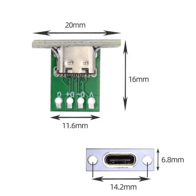 Alt view image 5 of 7 - 5 Pack USB C DIY Connector USB C 24Pin Female Socket Port Repair Replacement Solder Adapter with Panel Mount Screw Hole