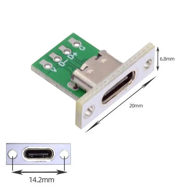 Alt view image 6 of 7 - 5 Pack USB C DIY Connector USB C 24Pin Female Socket Port Repair Replacement Solder Adapter with Panel Mount Screw Hole
