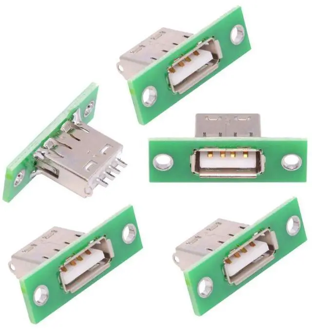 Main image of 5 Pack USB 2.0 DIY Connector USB 2.0 Female Socket Port Repair Replacement Solder Adapter with Panel Mount Screw Hole