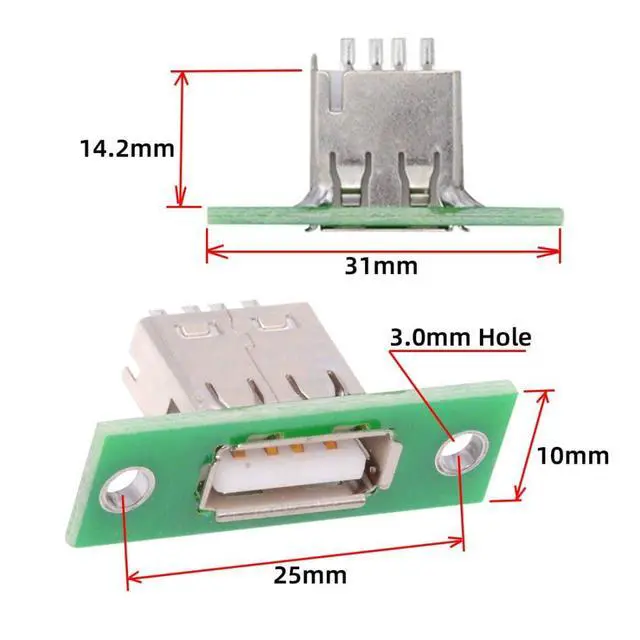 Alt view image 5 of 7 - 5 Pack USB 2.0 DIY Connector USB 2.0 Female Socket Port Repair Replacement Solder Adapter with Panel Mount Screw Hole