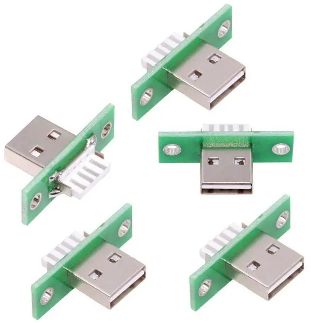 Main image of 5 Pack USB 2.0 DIY Connector USB 2.0 Male Plug Reversible Insertion Port Repair Replacement Solder Adapter with Panel Mount Screw Hole