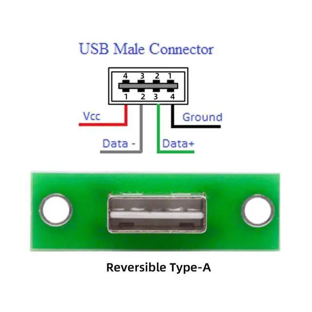 Alt view image 3 of 7 - 5 Pack USB 2.0 DIY Connector USB 2.0 Male Plug Reversible Insertion Port Repair Replacement Solder Adapter with Panel Mount Screw Hole