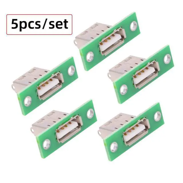 Alt view image 6 of 7 - 5 Pack USB 2.0 DIY Connector USB 2.0 Female Socket Port Repair Replacement Solder Adapter with Panel Mount Screw Hole