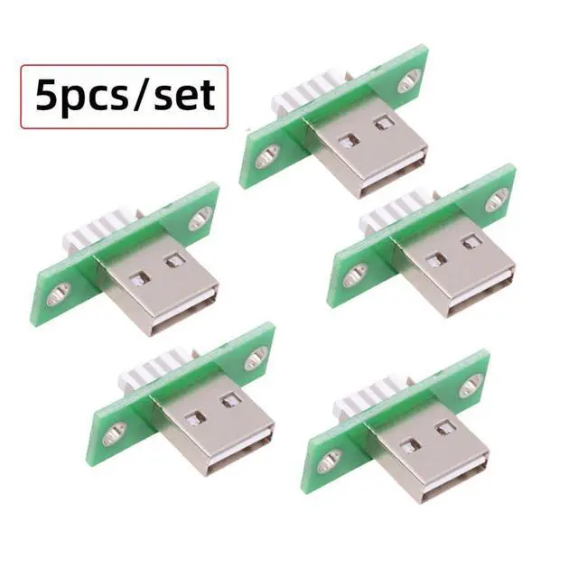 Alt view image 6 of 7 - 5 Pack USB 2.0 DIY Connector USB 2.0 Male Plug Reversible Insertion Port Repair Replacement Solder Adapter with Panel Mount Screw Hole