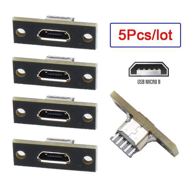 Alt view image 2 of 7 - 5 Pack USB 2.0 DIY Connector, Micro USB 5Pin Female Socket Port Repair Replacement Solder Adapter with Panel Mount Screw Hole