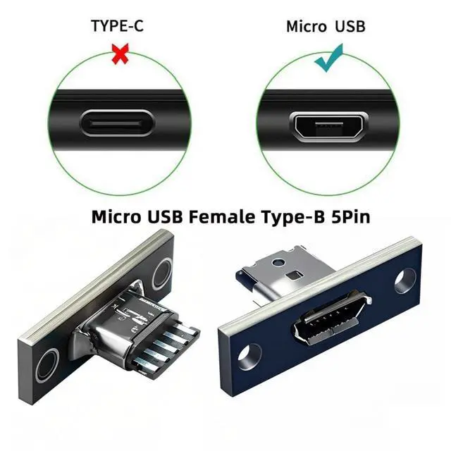 Alt view image 6 of 7 - 5 Pack USB 2.0 DIY Connector, Micro USB 5Pin Female Socket Port Repair Replacement Solder Adapter with Panel Mount Screw Hole