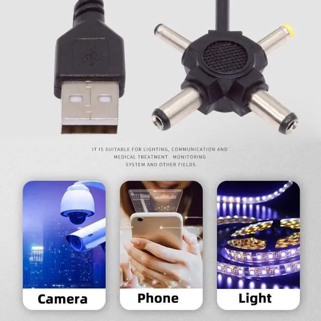 Alt view image 6 of 7 - 4 in 1 DC 5V 5.5x2.5mm 5.5x2.1mm 4.0x1.7mm 3.5x1.3mm to USB 2.0 Power Plug Barrel Connector Charge Cable 1.5M