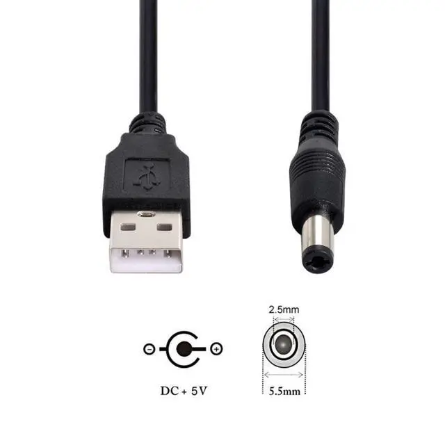 Alt view image 3 of 6 - USB 2.0 Type-A to 5.5x2.5mm DC 5V Power Plug Charge Cable 1.0M