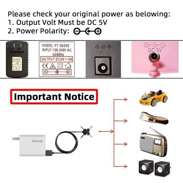 Alt view image 3 of 7 - 4 in 1 DC 5V 5.5x2.1mm 4.0x1.7mm Mono 3.5mm 2.5mm to USB 2.0 Power Plug Barrel Connector Charge Cable 1.5M