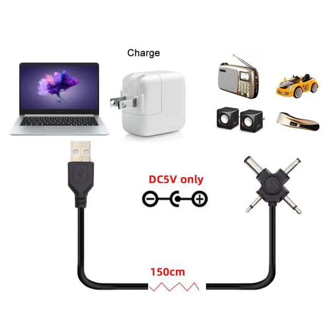 Alt view image 5 of 7 - 4 in 1 DC 5V 5.5x2.1mm 4.0x1.7mm Mono 3.5mm 2.5mm to USB 2.0 Power Plug Barrel Connector Charge Cable 1.5M