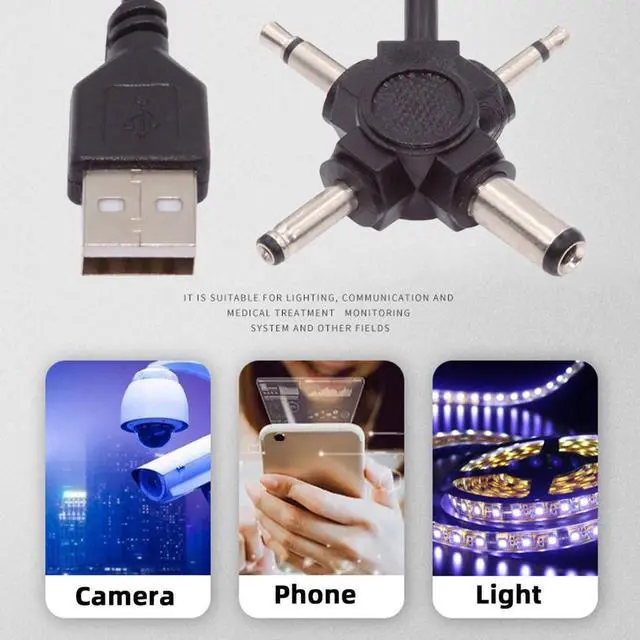 Alt view image 6 of 7 - 4 in 1 DC 5V 5.5x2.1mm 4.0x1.7mm Mono 3.5mm 2.5mm to USB 2.0 Power Plug Barrel Connector Charge Cable 1.5M