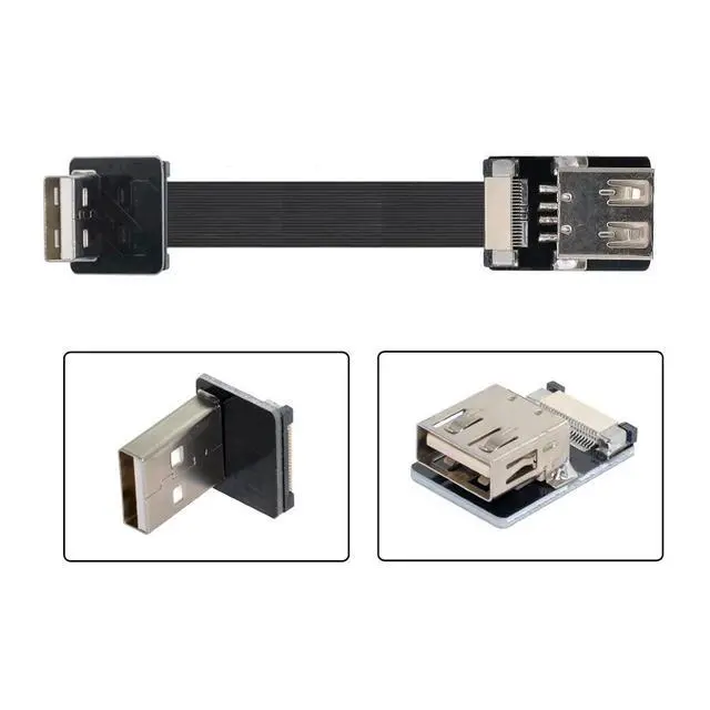 Alt view image 6 of 7 - USB 2.0 Flat Cable USB 2.0 Male to Female 90 Degree Down Angled Data Transfer Charging Ribbon Flex Extension Cable Adapter 1.0M