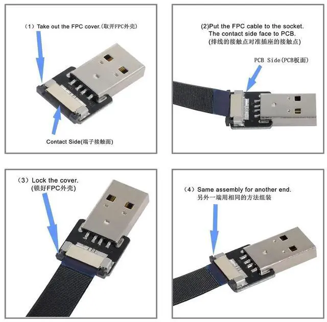 Alt view image 2 of 7 - USB 2.0 Flat Cable USB 2.0 Male to Female 90 Degree Down Angled Data Transfer Charging Ribbon Flex Extension Cable Adapter 1.0M