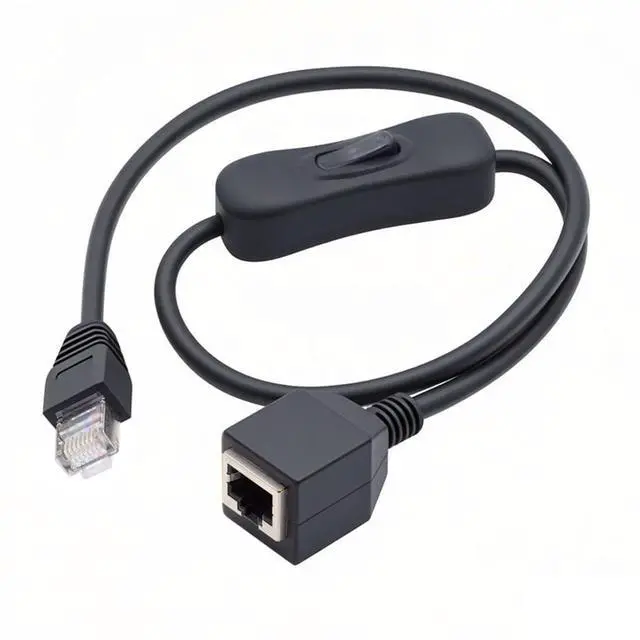Main image of RJ45 Switch Extension Cable,CAT6 RJ45 Male to Female with On/Off Switch Button Ethernet Network Extension Cable 1.97FT/0.6M