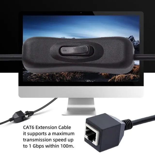 Alt view image 2 of 7 - RJ45 Switch Extension Cable,CAT6 RJ45 Male to Female with On/Off Switch Button Ethernet Network Extension Cable 1.97FT/0.6M