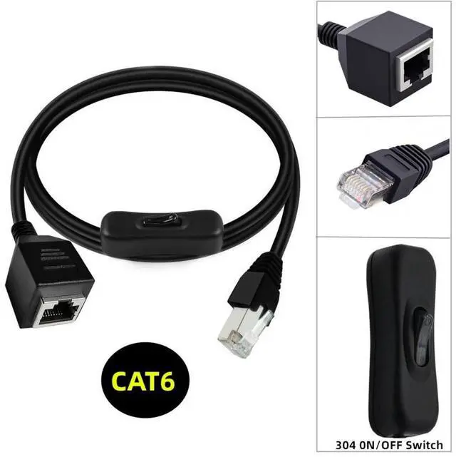 Alt view image 3 of 7 - RJ45 Switch Extension Cable,CAT6 RJ45 Male to Female with On/Off Switch Button Ethernet Network Extension Cable 1.97FT/0.6M