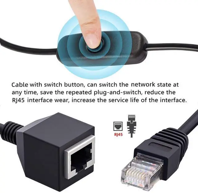Alt view image 5 of 7 - RJ45 Switch Extension Cable,CAT6 RJ45 Male to Female with On/Off Switch Button Ethernet Network Extension Cable 1.97FT/0.6M
